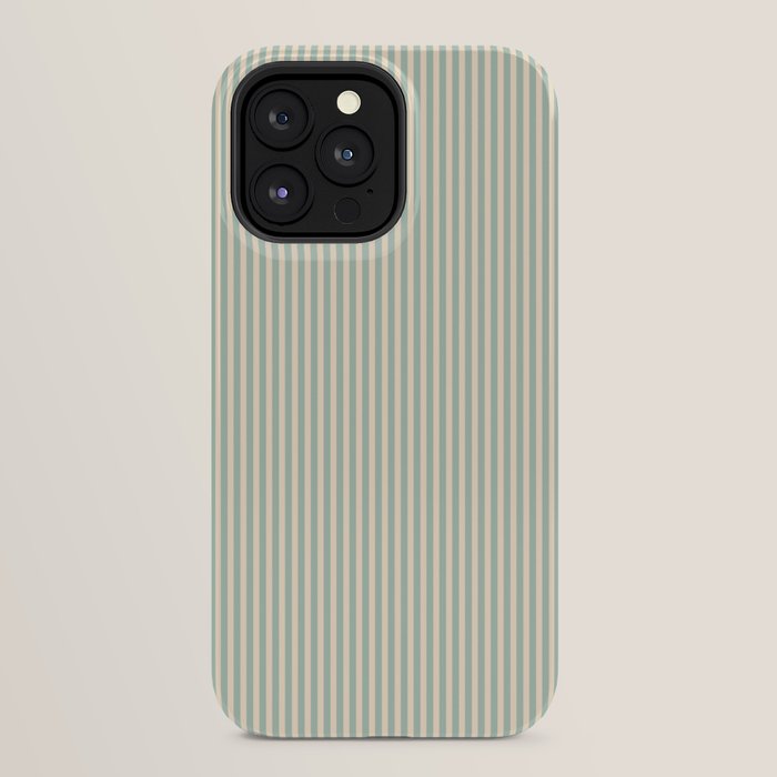 Ultra Fine Stripes Vertical Minimalist Pattern in Light Celadon Blue Green and Cream iPhone Case Gallery Image 32