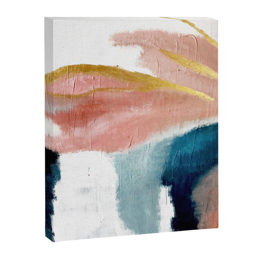 Exhale: a pretty, minimal, acrylic piece in pinks, blues, and gold Canvas Print Gallery Image 1