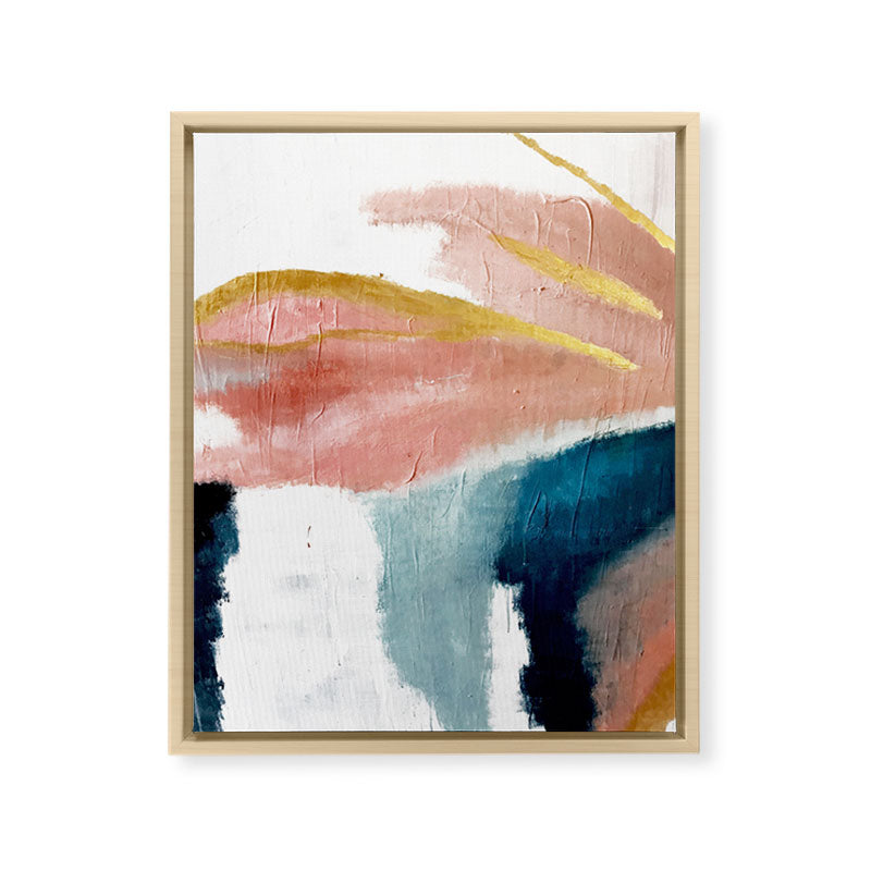 Exhale: a pretty, minimal, acrylic piece in pinks, blues, and gold Framed Canvas Print Gallery Image 25