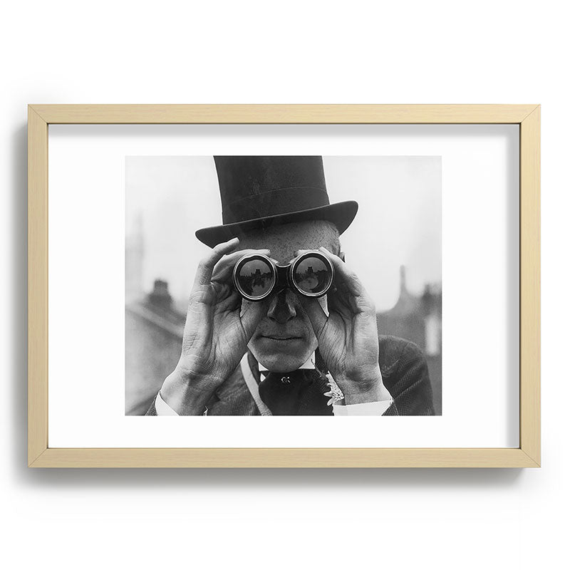 Derby Spectator watching ponies with opera glasses black and white photograph - photography - photographs Framed Art Print Gallery Image 97