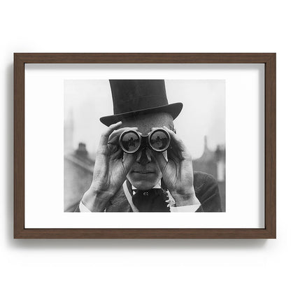 Derby Spectator watching ponies with opera glasses black and white photograph - photography - photographs Framed Art Print Gallery Image 89