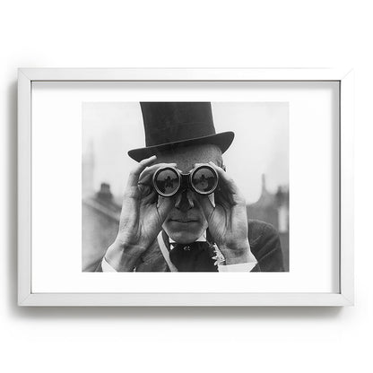Derby Spectator watching ponies with opera glasses black and white photograph - photography - photographs Framed Art Print Gallery Image 105