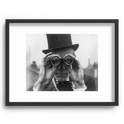 Derby Spectator watching ponies with opera glasses black and white photograph - photography - photographs Framed Art Print Gallery Image 84