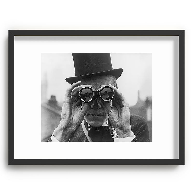 Derby Spectator watching ponies with opera glasses black and white photograph - photography - photographs Framed Art Print Gallery Image 83