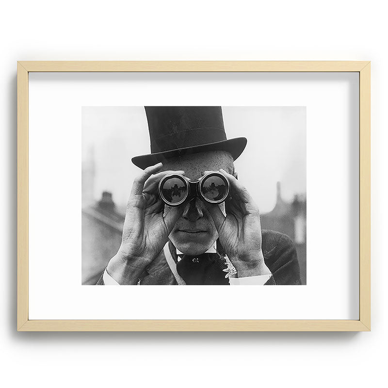 Derby Spectator watching ponies with opera glasses black and white photograph - photography - photographs Framed Art Print Gallery Image 100