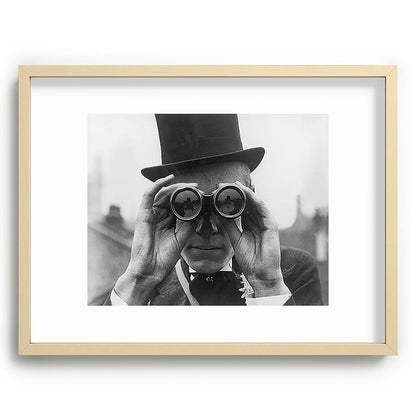 Derby Spectator watching ponies with opera glasses black and white photograph - photography - photographs Framed Art Print Gallery Image 100