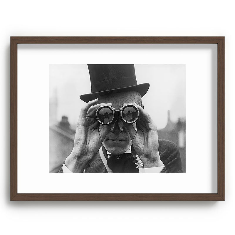 Derby Spectator watching ponies with opera glasses black and white photograph - photography - photographs Framed Art Print Gallery Image 91