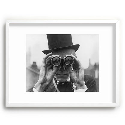 Derby Spectator watching ponies with opera glasses black and white photograph - photography - photographs Framed Art Print Gallery Image 108