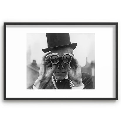 Derby Spectator watching ponies with opera glasses black and white photograph - photography - photographs Framed Art Print Gallery Image 85