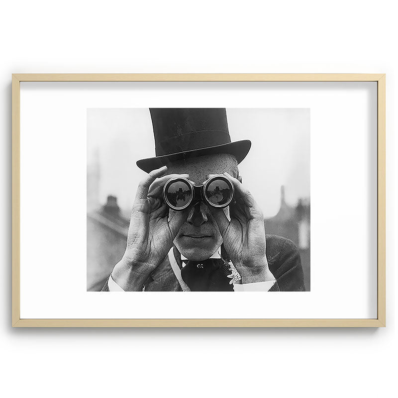 Derby Spectator watching ponies with opera glasses black and white photograph - photography - photographs Framed Art Print Gallery Image 102