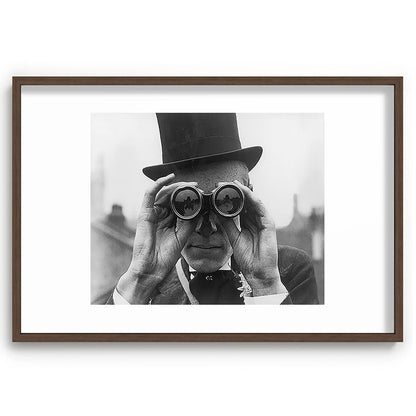 Derby Spectator watching ponies with opera glasses black and white photograph - photography - photographs Framed Art Print Gallery Image 94