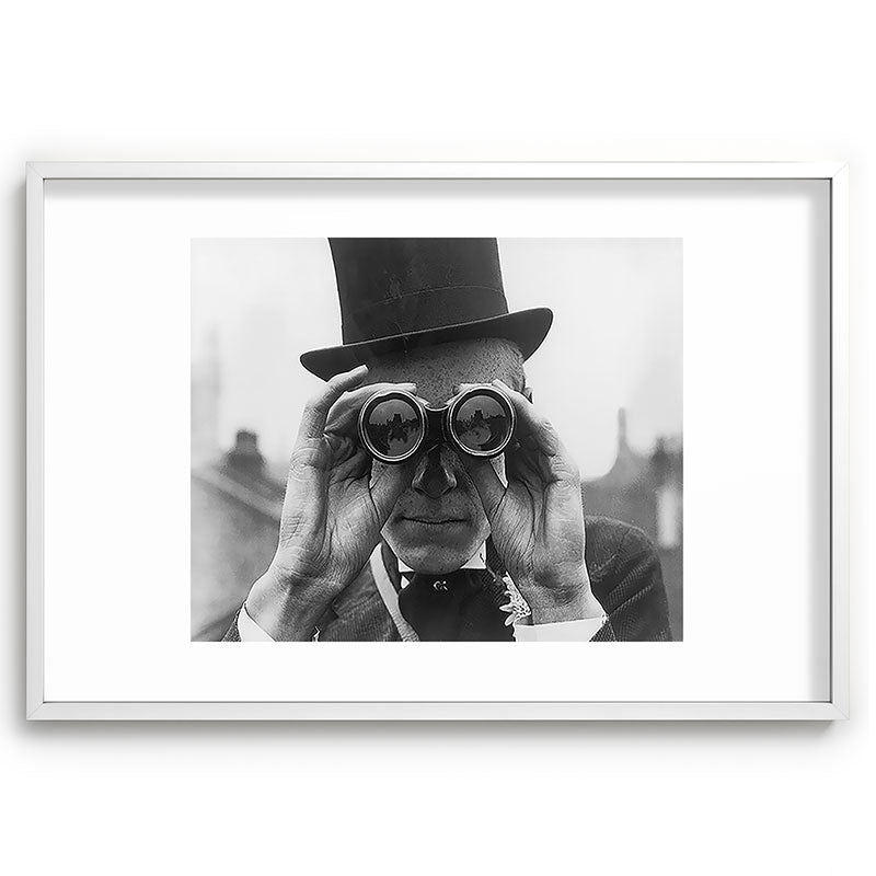 Derby Spectator watching ponies with opera glasses black and white photograph - photography - photographs Framed Art Print Gallery Image 110