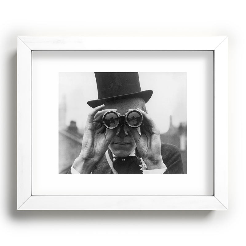 Derby Spectator watching ponies with opera glasses black and white photograph - photography - photographs Framed Art Print Gallery Image 103