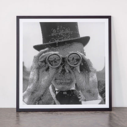 Derby Spectator watching ponies with opera glasses black and white photograph - photography - photographs Framed Art Print Gallery Image 55