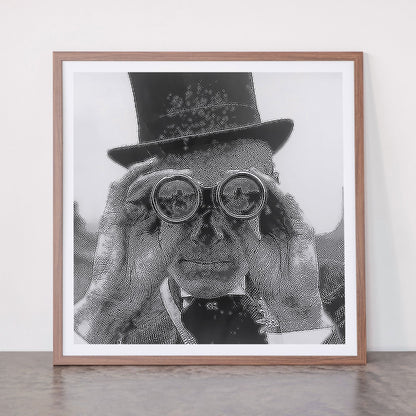 Derby Spectator watching ponies with opera glasses black and white photograph - photography - photographs Framed Art Print Gallery Image 66