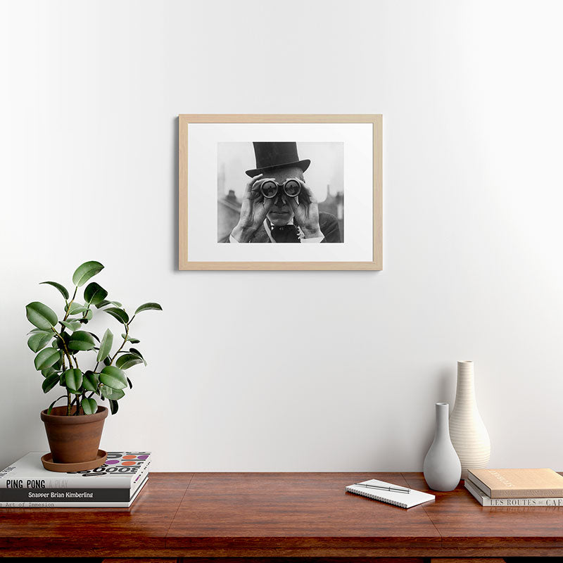 Derby Spectator watching ponies with opera glasses black and white photograph - photography - photographs Framed Art Print Gallery Image 64