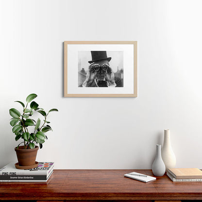 Derby Spectator watching ponies with opera glasses black and white photograph - photography - photographs Framed Art Print Gallery Image 64