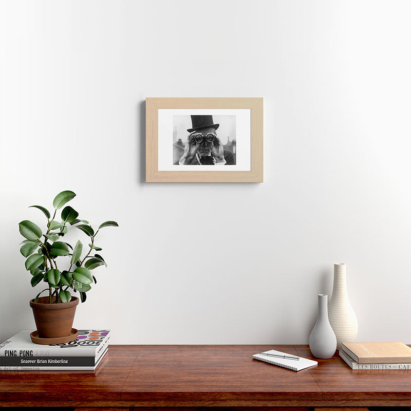 Derby Spectator watching ponies with opera glasses black and white photograph - photography - photographs Framed Art Print Gallery Image 62