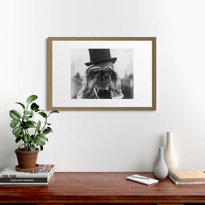 Derby Spectator watching ponies with opera glasses black and white photograph - photography - photographs Framed Art Print Gallery Image 65