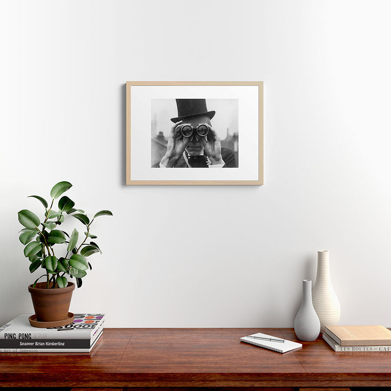 Derby Spectator watching ponies with opera glasses black and white photograph - photography - photographs Framed Art Print Gallery Image 26