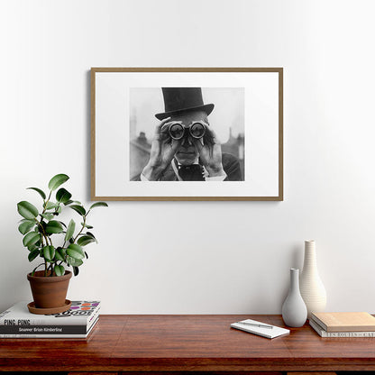 Derby Spectator watching ponies with opera glasses black and white photograph - photography - photographs Framed Art Print Gallery Image 18
