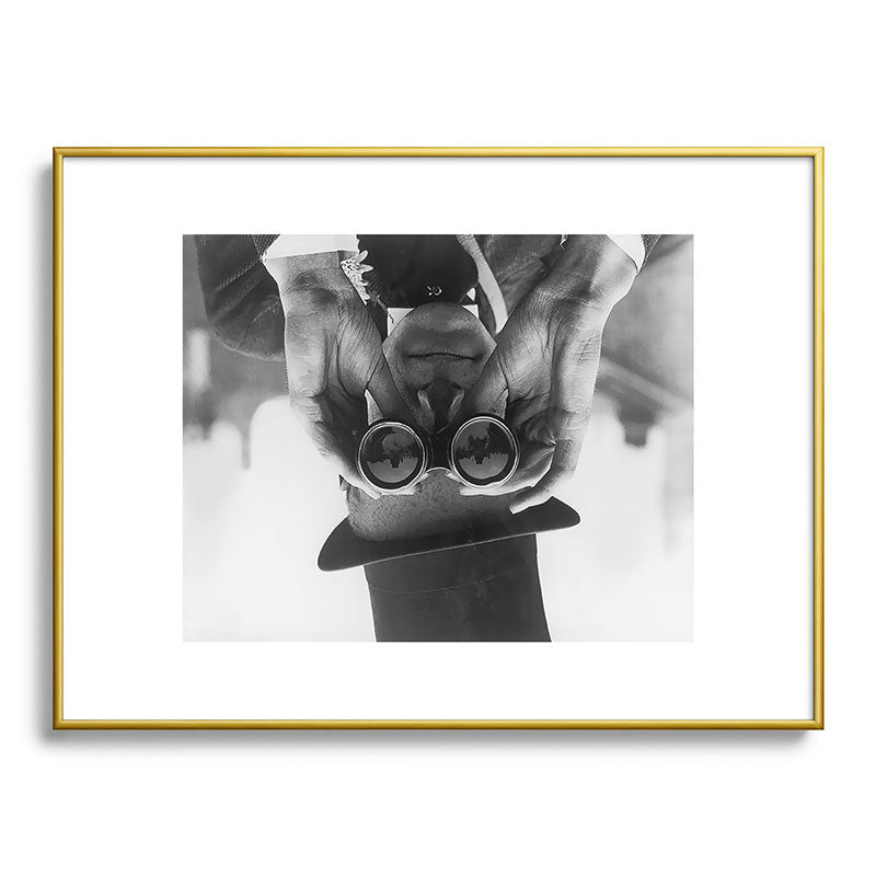 Derby Spectator watching ponies with opera glasses black and white photograph - photography - photographs Framed Art Print Gallery Image 125