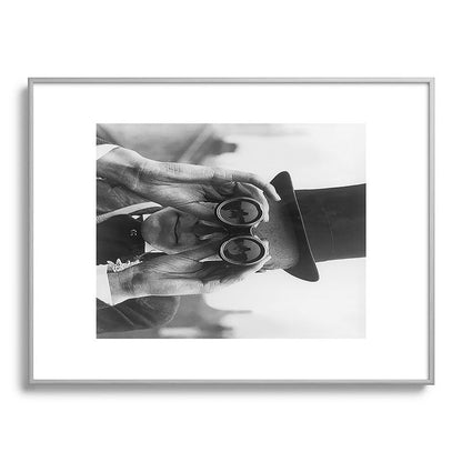 Derby Spectator watching ponies with opera glasses black and white photograph - photography - photographs Framed Art Print Gallery Image 135