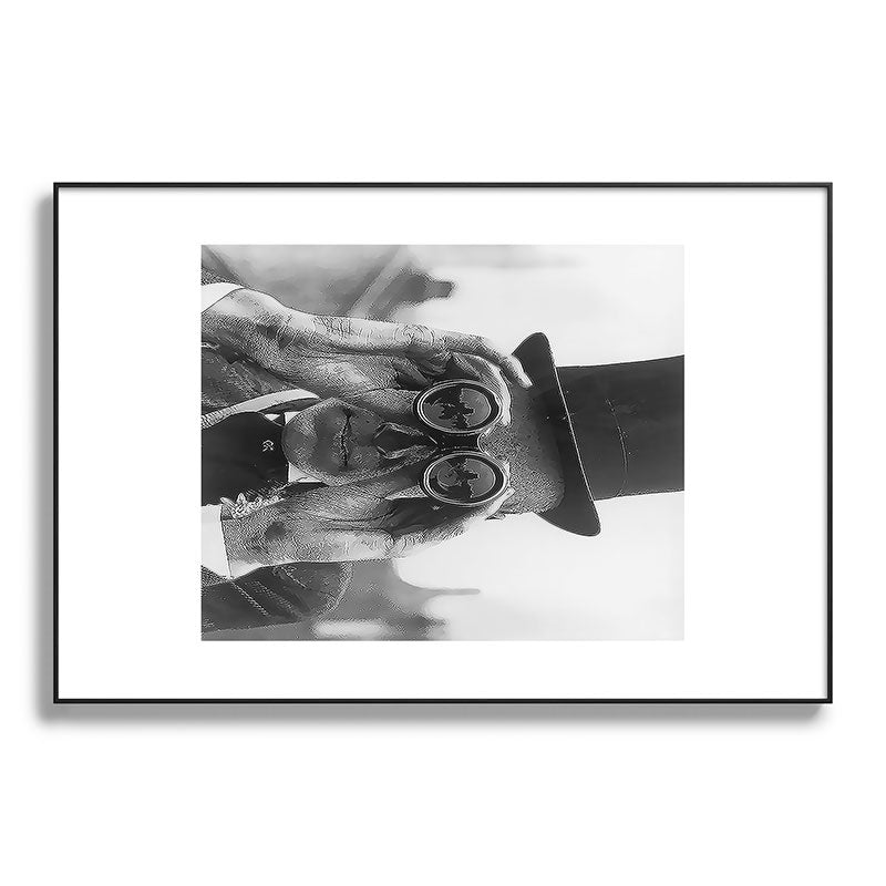 Derby Spectator watching ponies with opera glasses black and white photograph - photography - photographs Framed Art Print Gallery Image 119
