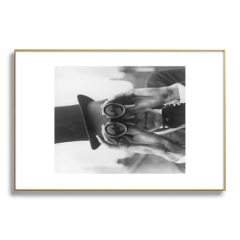 Derby Spectator watching ponies with opera glasses black and white photograph - photography - photographs Framed Art Print Gallery Image 128