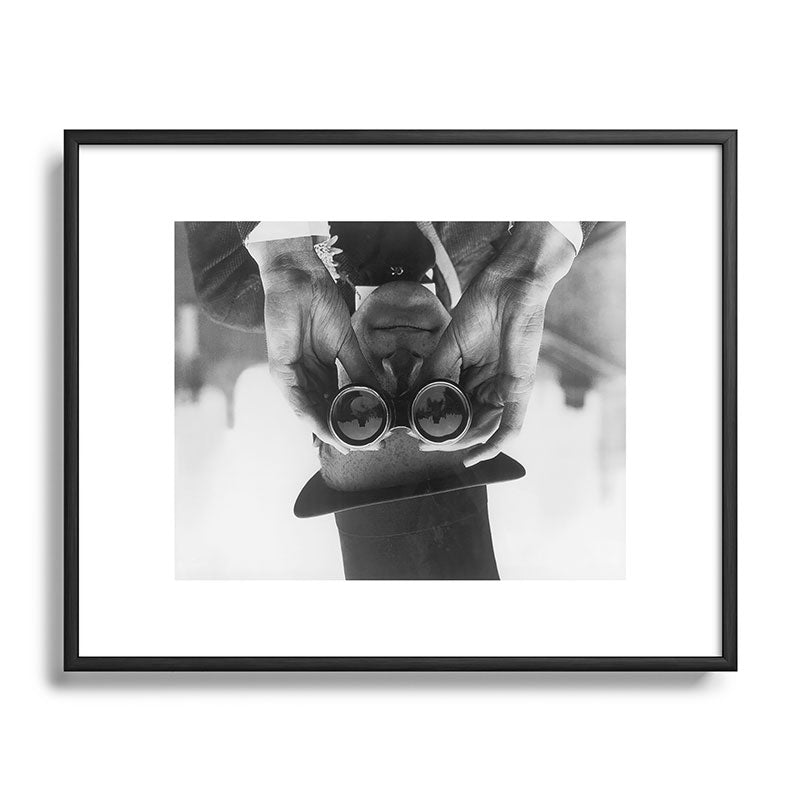 Derby Spectator watching ponies with opera glasses black and white photograph - photography - photographs Framed Art Print Gallery Image 111