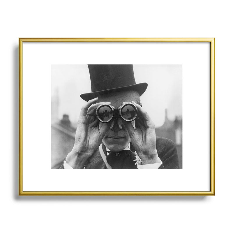 Derby Spectator watching ponies with opera glasses black and white photograph - photography - photographs Framed Art Print Gallery Image 120