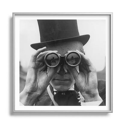 Derby Spectator watching ponies with opera glasses black and white photograph - photography - photographs Framed Art Print Gallery Image 140