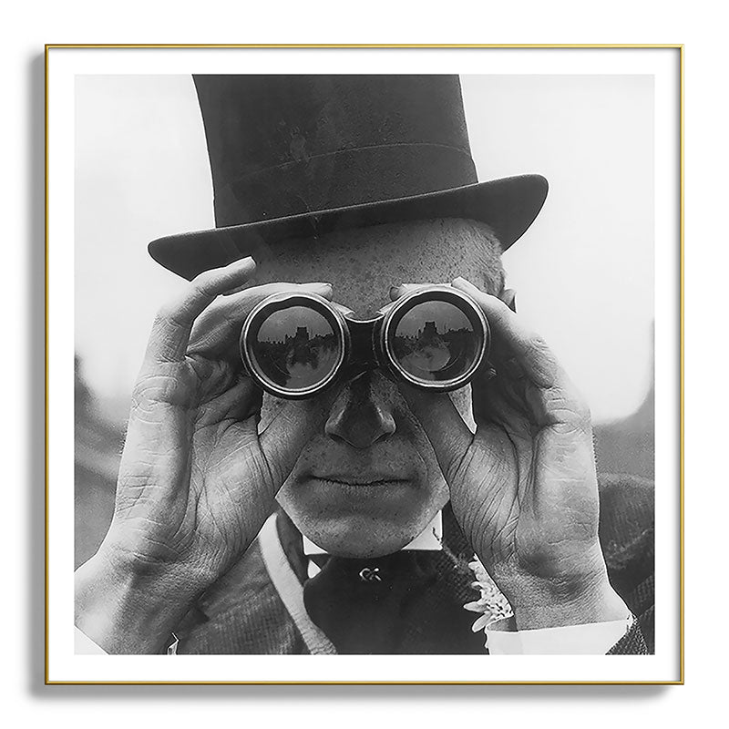 Derby Spectator watching ponies with opera glasses black and white photograph - photography - photographs Framed Art Print Gallery Image 139