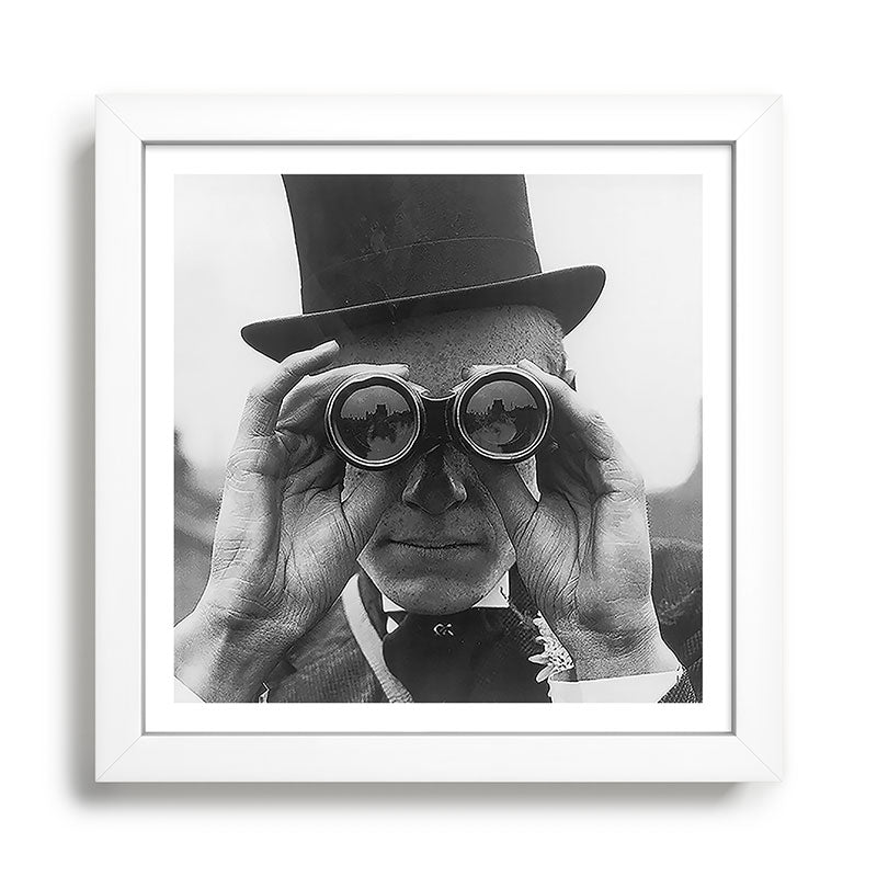 Derby Spectator watching ponies with opera glasses black and white photograph - photography - photographs Framed Art Print Gallery Image 35