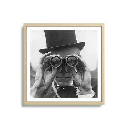 Derby Spectator watching ponies with opera glasses black and white photograph - photography - photographs Framed Art Print Gallery Image 27