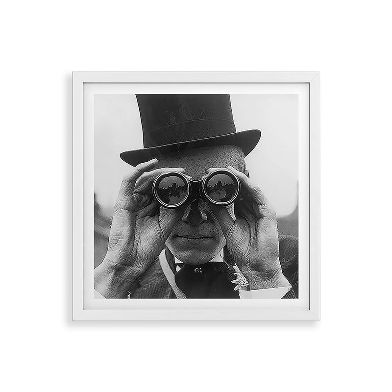 Derby Spectator watching ponies with opera glasses black and white photograph - photography - photographs Framed Art Print Gallery Image 38