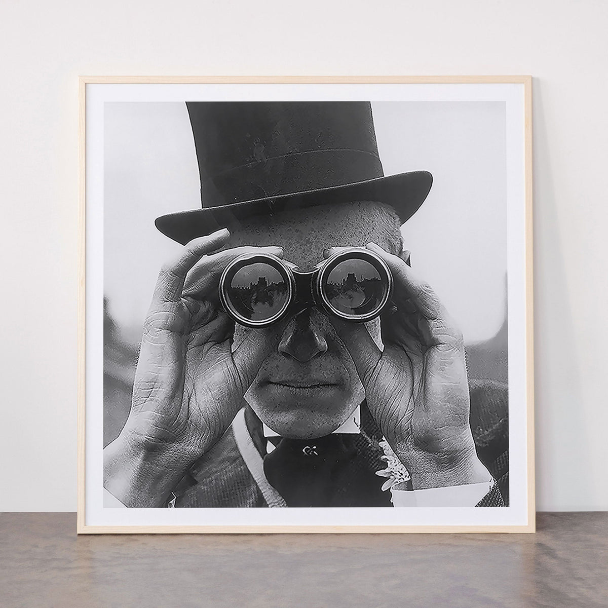 Derby Spectator watching ponies with opera glasses black and white photograph - photography - photographs Framed Art Print Gallery Image 33
