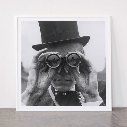 Derby Spectator watching ponies with opera glasses black and white photograph - photography - photographs Framed Art Print Gallery Image 43