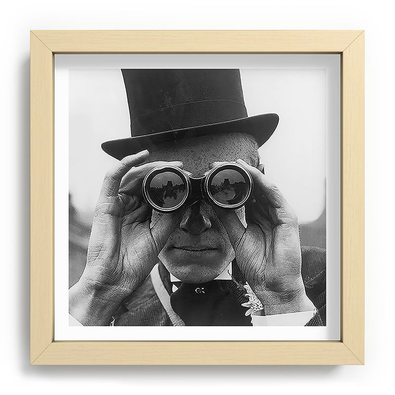 Derby Spectator watching ponies with opera glasses black and white photograph - photography - photographs Framed Art Print Gallery Image 106
