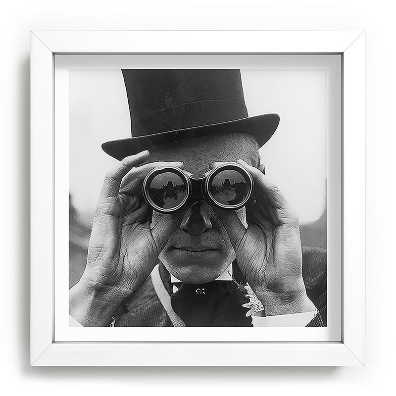 Derby Spectator watching ponies with opera glasses black and white photograph - photography - photographs Framed Art Print Gallery Image 114