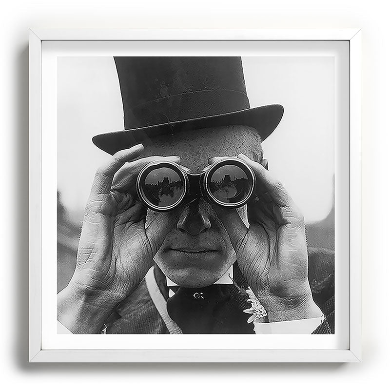 Derby Spectator watching ponies with opera glasses black and white photograph - photography - photographs Framed Art Print Gallery Image 118