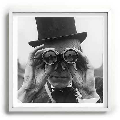 Derby Spectator watching ponies with opera glasses black and white photograph - photography - photographs Framed Art Print Gallery Image 118