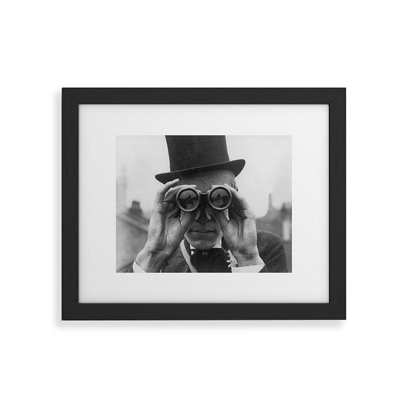 Derby Spectator watching ponies with opera glasses black and white photograph - photography - photographs Framed Art Print Gallery Image 45