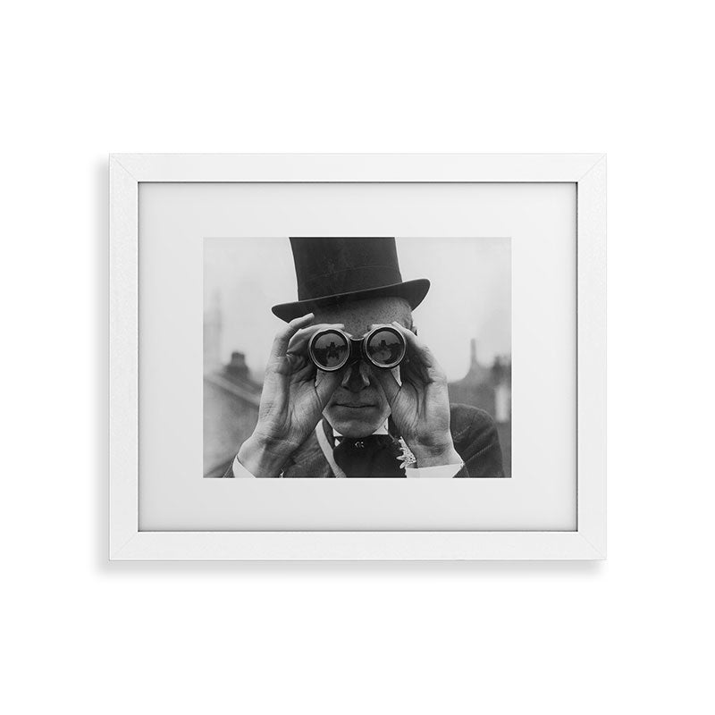 Derby Spectator watching ponies with opera glasses black and white photograph - photography - photographs Framed Art Print Gallery Image 75