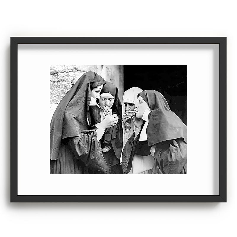 Nuns smoking black and white photograph - photography - photographs portrait for home and wall decor Framed Art Print Gallery Image 83
