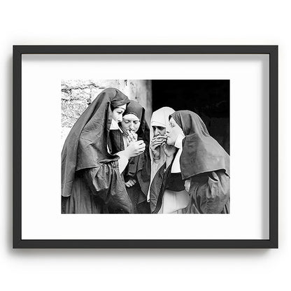 Nuns smoking black and white photograph - photography - photographs portrait for home and wall decor Framed Art Print Gallery Image 84