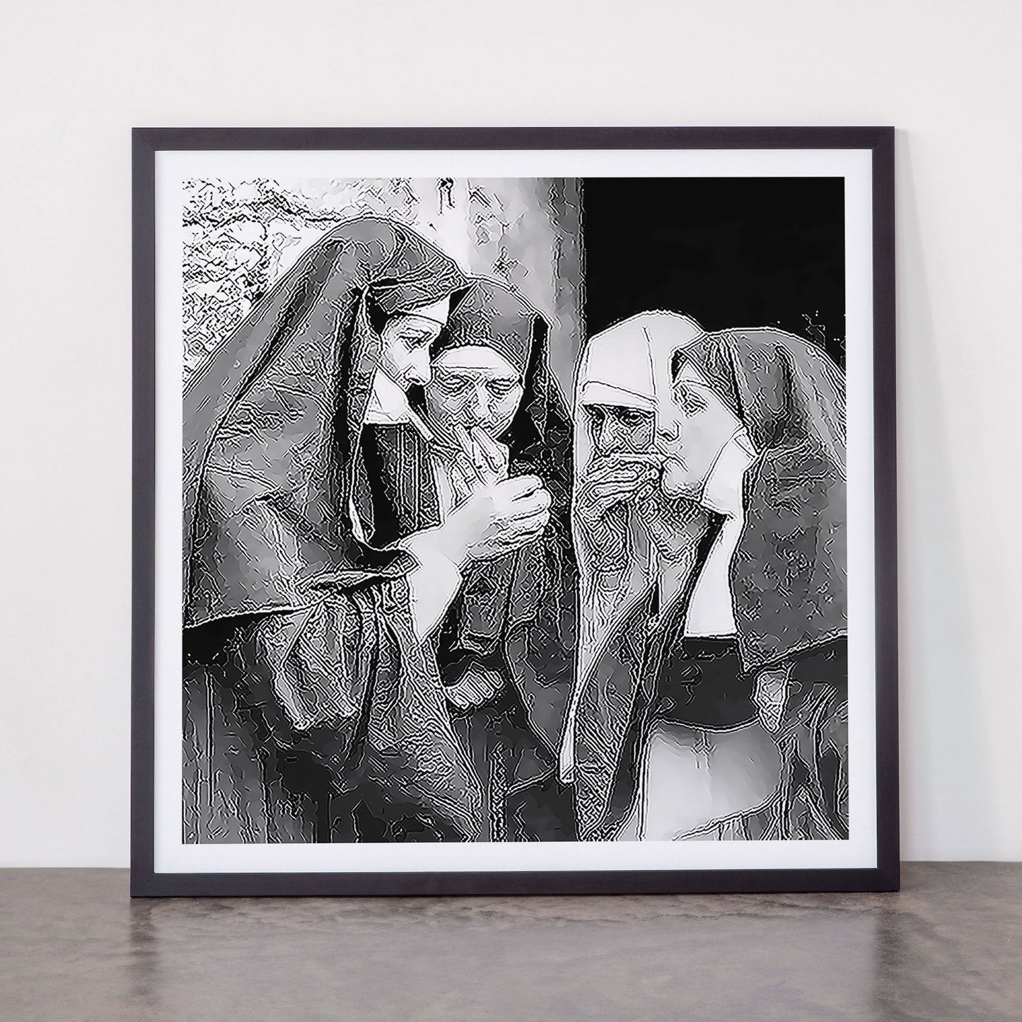 Nuns smoking black and white photograph - photography - photographs portrait for home and wall decor Framed Art Print Gallery Image 55