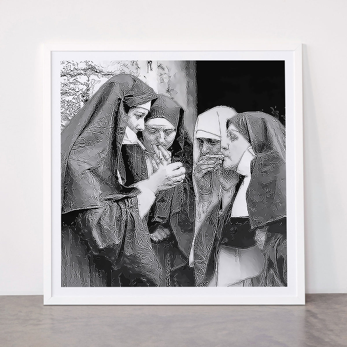 Nuns smoking black and white photograph - photography - photographs portrait for home and wall decor Framed Art Print Gallery Image 87