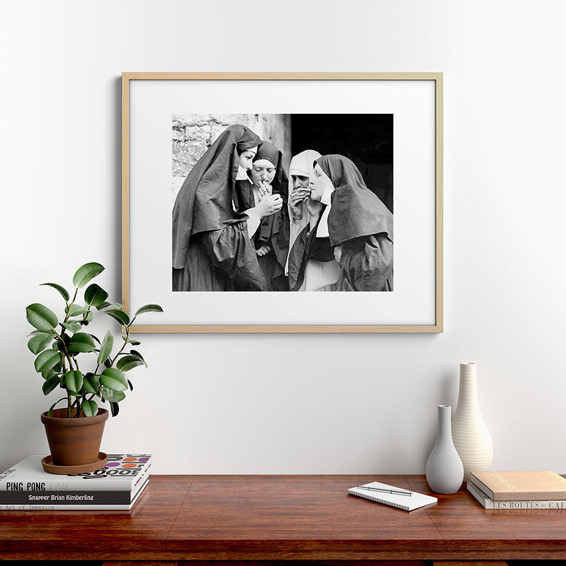 Nuns smoking black and white photograph - photography - photographs portrait for home and wall decor Framed Art Print Gallery Image 29