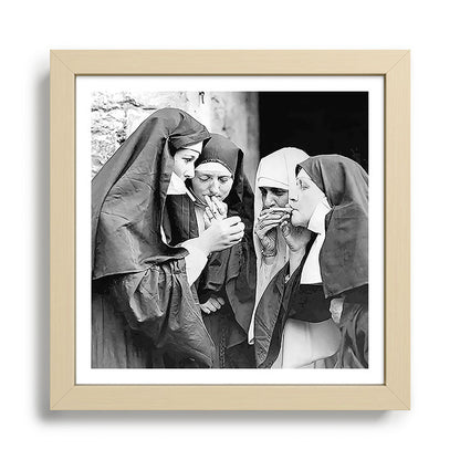 Nuns smoking black and white photograph - photography - photographs portrait for home and wall decor Framed Art Print Gallery Image 24